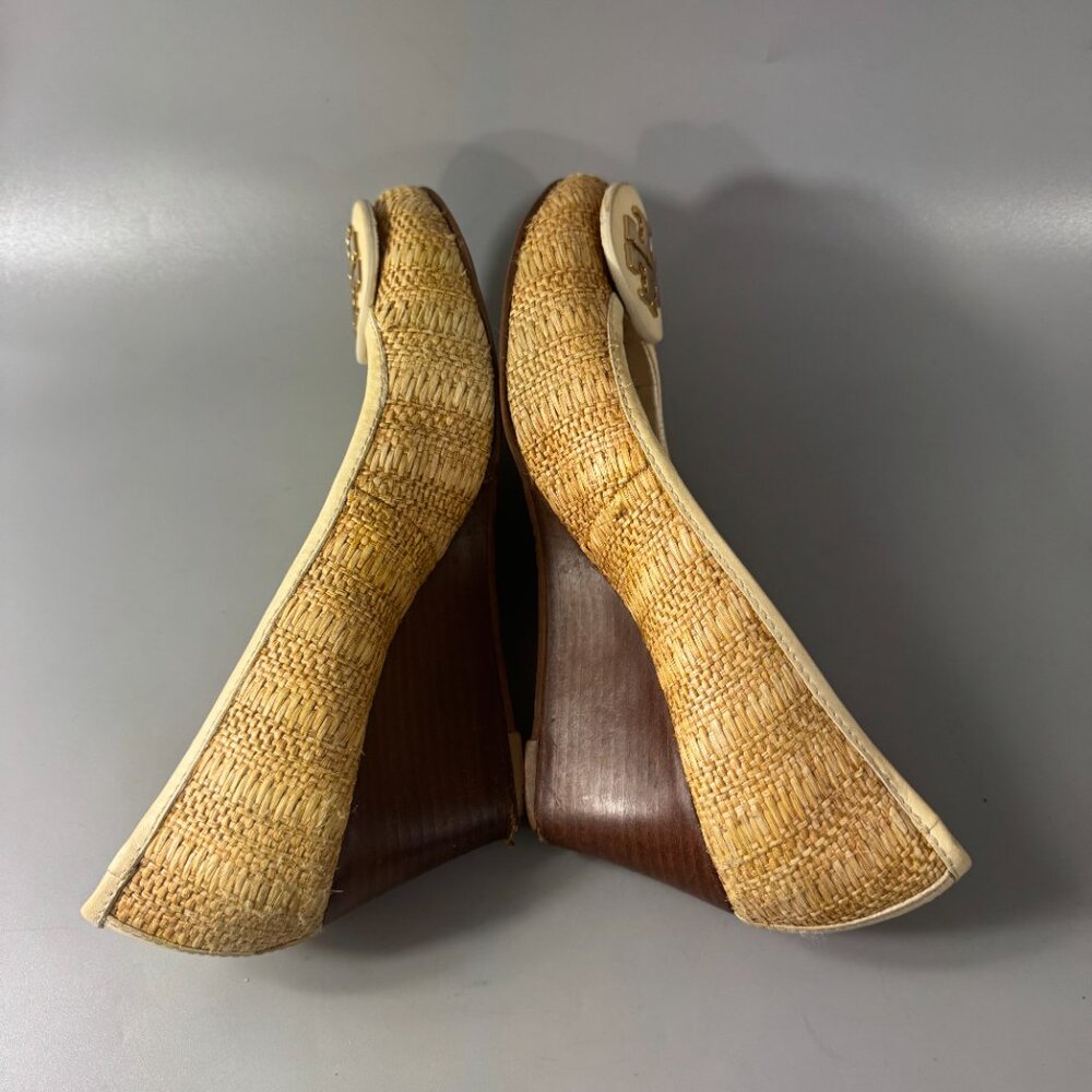 TORY BURCH Tory Burch Beige White Jute Leather Wedge Pumps, Women’s SZ 9 - Picture 11 of 16